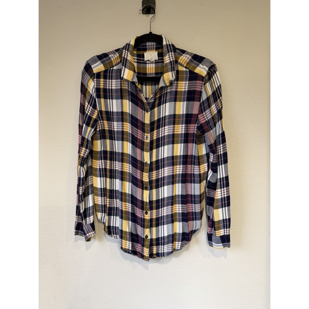 Caslon Flannel Shirt‎  M Blue Yellow Plaid Long Sleeve Soft Button Up Women
